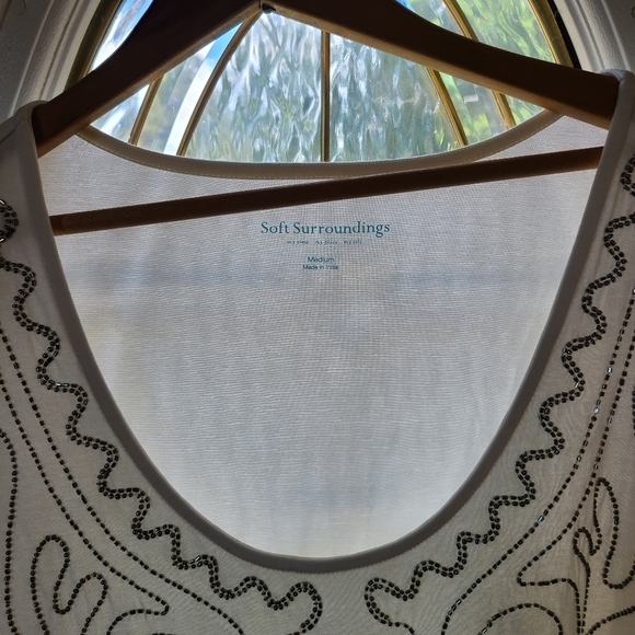 Soft Surroundings White Long Sleeve Beaded Top Medium - Picture 3 of 6